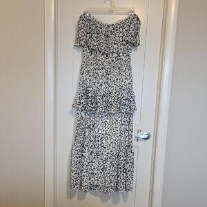 Taylor Black and White Leopard Print Off-Shoulder Maxi Dress